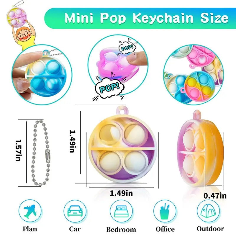 20PCS Mini Pop Fidget Kids Keychain Toys sitodo