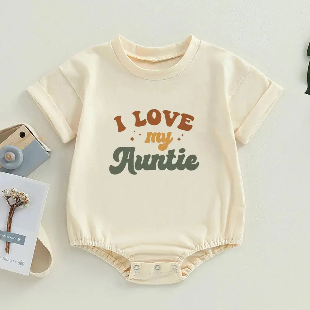 Romper displaying 'I Love My Auntie' text, ideal for celebrating special family bonds