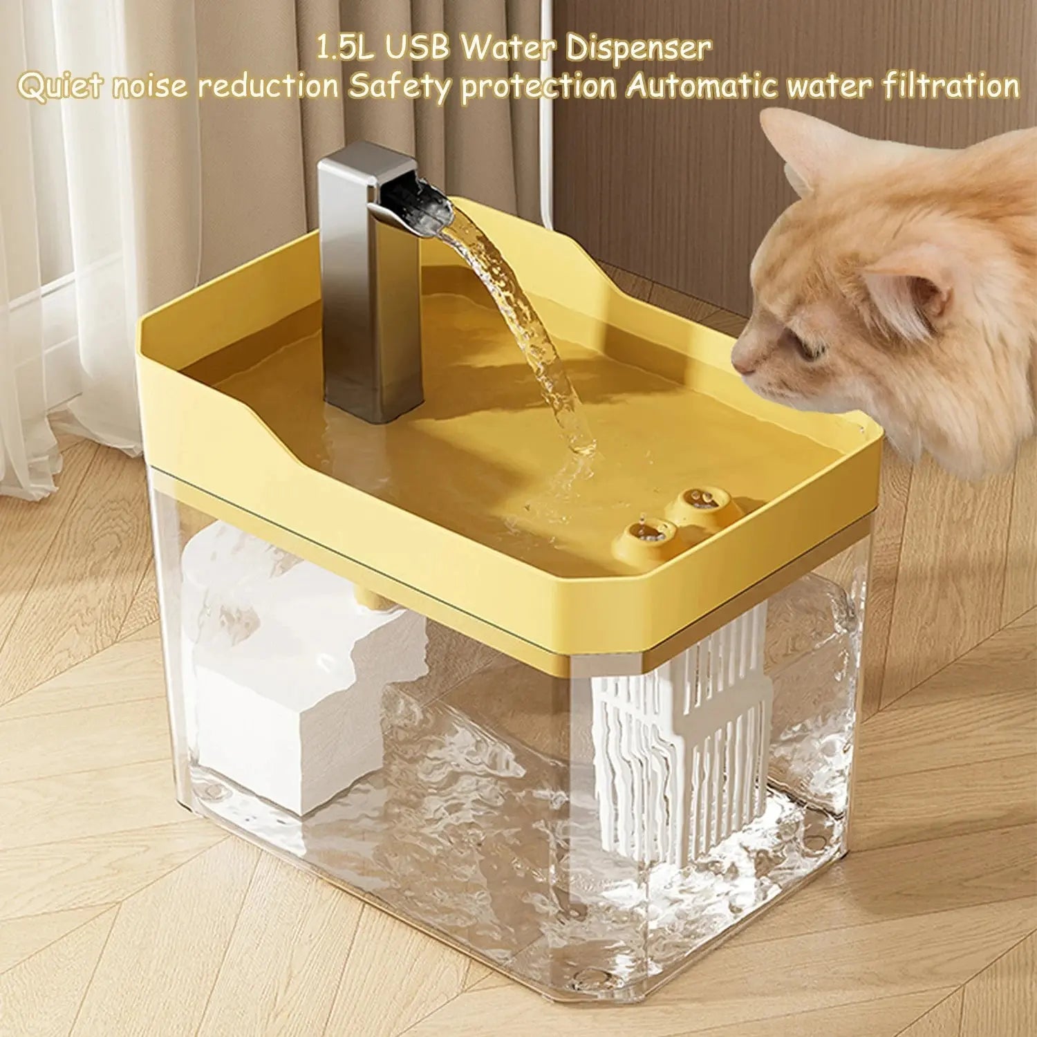 Cat Auto Filter Transparent Water Fountain sitodo