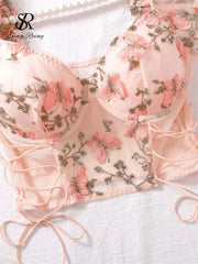 Floral Mesh Sheer Sexy Lingerie Set sitodo