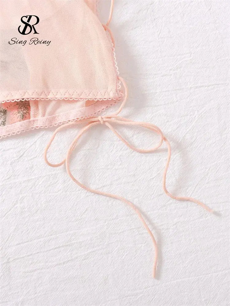Floral Mesh Sheer Sexy Lingerie Set sitodo