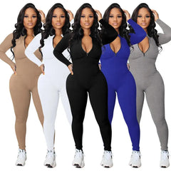 Ribbed Zipper Sports Jumpsuit sitodo