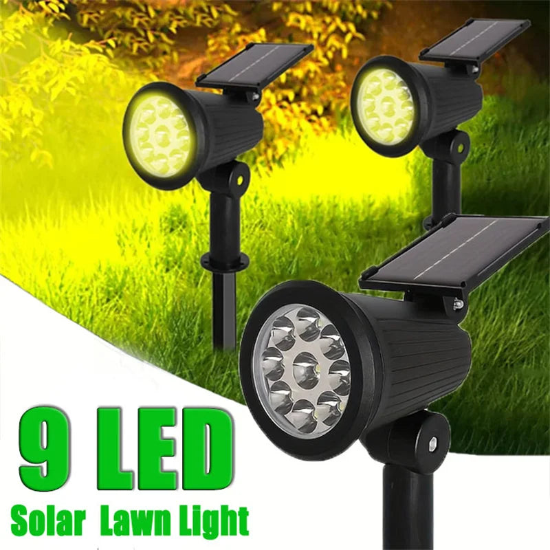 Focos solares de 9LED, focos RGB impermeables superbrillantes para césped, iluminación de paisaje para árboles de jardín, poste de bandera, decoración de patio