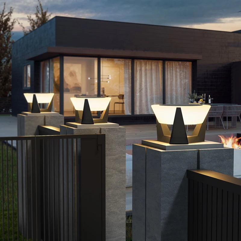 VZVI-poste de luz Solar moderno, lámpara de columna para exteriores IP65 de 3000K, luz de pilar para jardín, Patio, valla, tapa, cubierta, decoración de superficie plana