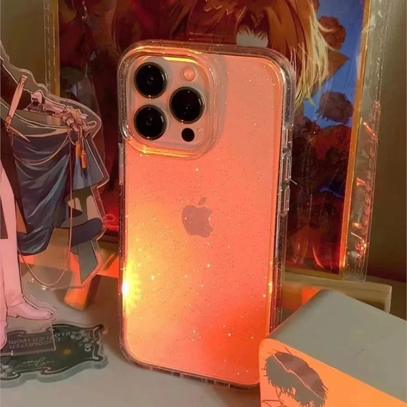 Funda transparente para iPhone con purpurina brillante y lujosa