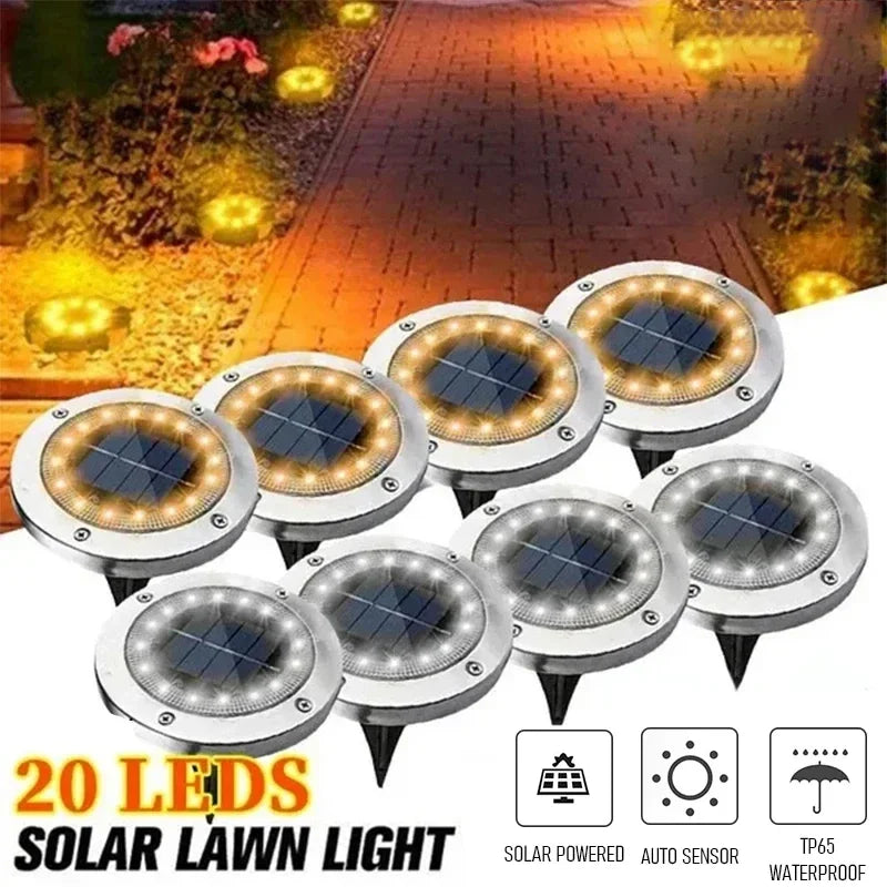 Luz de disco de energía Solar para exteriores, 8/20LED, jardín, patio, decoración subterránea impermeable, foco enterrado