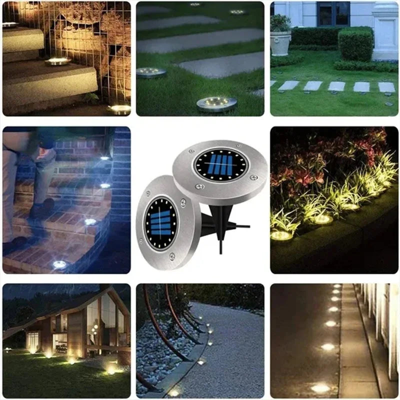 Luz de disco de energía Solar para exteriores, 8/20LED, jardín, patio, decoración subterránea impermeable, foco enterrado