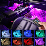 Luz LED para pie de coche, lámpara ambiental con USB, Control remoto inalámbrico de música, múltiples modos, luces decorativas interiores automotrices